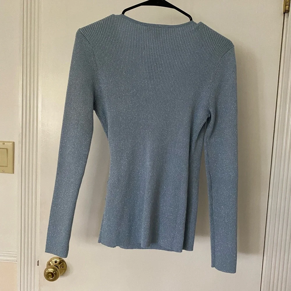 Inc. Elegant Blue Wrap Sweater. Powder blue with silver threads. NWT - Picture 3 of 6